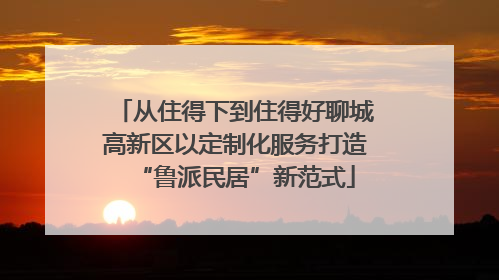 从住得下到住得好聊城高新区以定制化服务打造“鲁派民居”新范式