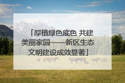 厚植绿色底色 共建美丽家园——新区生态文明建设成效显著