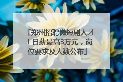 郑州招聘微短剧人才！日薪最高3万元，岗位要求及人数公布